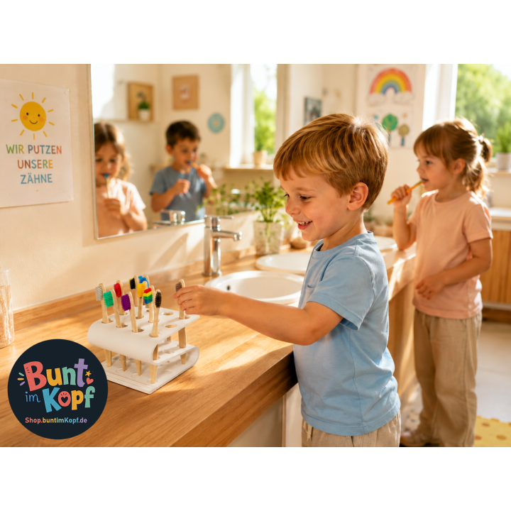 Zahnbürstenständer für Kitas, Kindergärten, Gruppenräume und Zuhause.