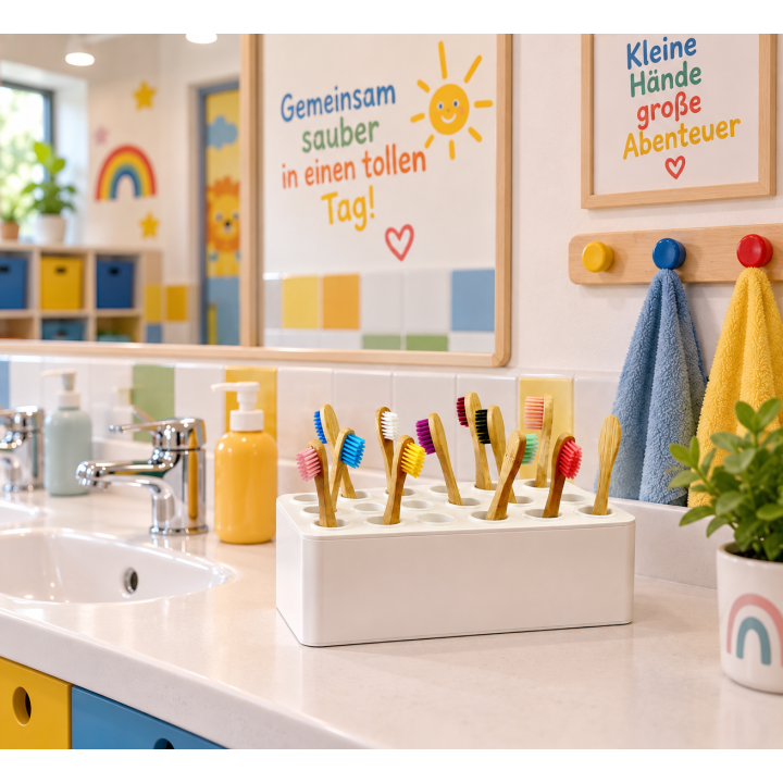 Zahnbürstenständer für Kitas, Kindergärten, Gruppenräume und Zuhause.