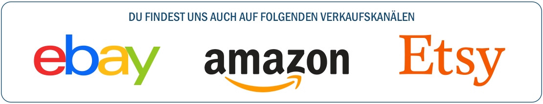 Verkaufskanäle - Wähle den passenden Shop.  Unser eigener Shop ist die zentrale Anlaufstelle. Solltest du aber eine der anderen Plattformen bevorzugen, findest du auch dort unsere Produkte.